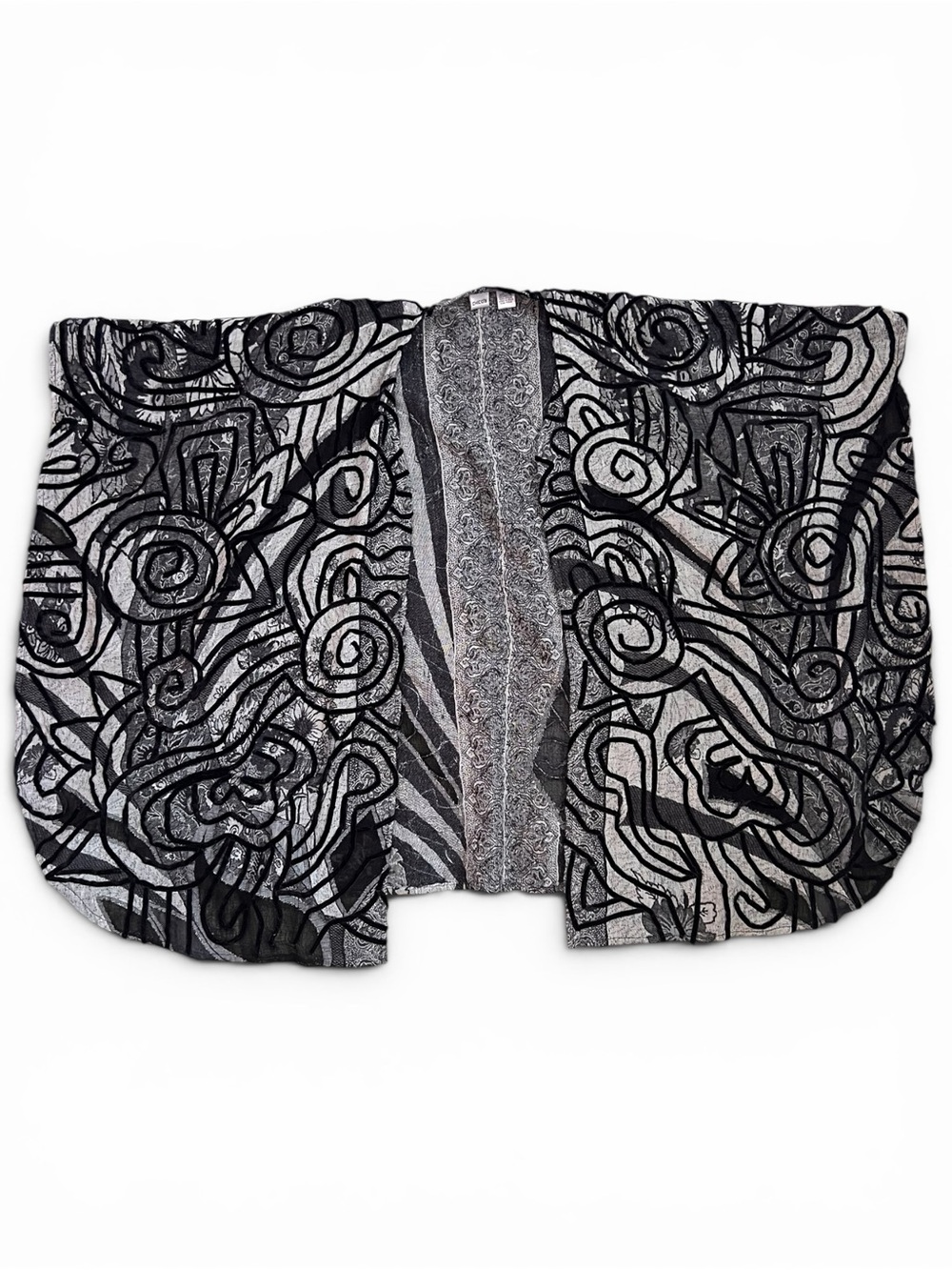 Artsy Dark Boho‎ Chicos OS Mixed Print Velvet Burnout Kimono Flowy Duster